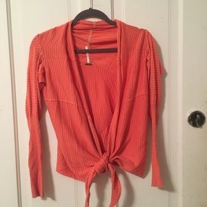 Free People Pink and Beige Striped Small Cardigan